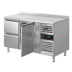 Stół chłodniczy ECO – 1360 x 700 mm – z 1 drzwiami – 2 szufladami – z obrzeżem