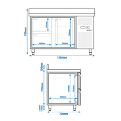 Stół chłodniczy ECO – 1360 x 700 mm – z 1 drzwiami – 2 szufladami – z obrzeżem