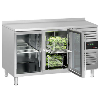 Stół chłodniczy do napojów ECO - 1360x700 mm - z 2 szklanymi drzwiami i panelem tylnym - Prime Gastro