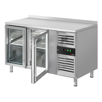 Stół chłodniczy do napojów ECO - 1360x700 mm - z 2 szklanymi drzwiami i panelem tylnym - Prime Gastro
