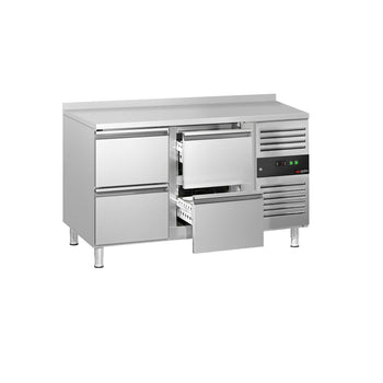 Stół chłodniczy ECO - 1360x700mm - 205L - z 4 szufladami - z rantem - na rynek PL