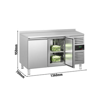 Stół chłodniczy ECO - 1360x700 mm - z 2 drzwiami & panelem tylnym - Prime Gastro