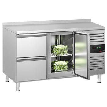 Stół chłodniczy ECO - 1360x700 mm - z 1 drzwiami & 2 szufladami & z panelem tylnym - Prime Gastro