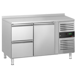 Stół chłodniczy ECO – 1360 x 700 mm – z 1 drzwiami – 2 szufladami – z obrzeżem