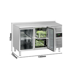 Stół chłodniczy do napojów ECO - 1360x700 mm - z 2 szklanymi drzwiami i panelem tylnym