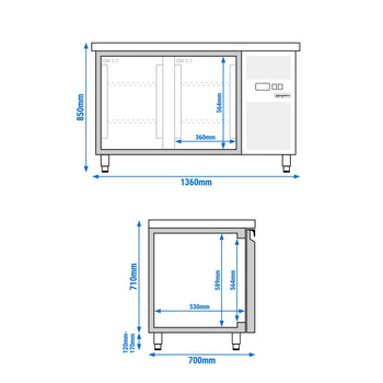 Stoł chłodniczy ECO - 1360x700 mm - z 2 drzwiami - Prime Gastro