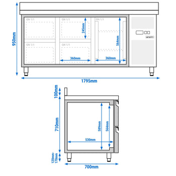 Stół chłodnicy ECO - 1795x700 mm - z 3 drzwiami & panelem tylnym - Prime Gastro