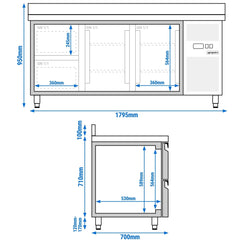 Stół chłodniczy ECO - 1795x700 mm - z 2 drzwiami & 2 szufladami & z panelem tylnym