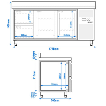Stół chłodniczy ECO - 1795x700 mm - z 2 drzwiami & 2 szufladami & z panelem tylnym - Prime Gastro