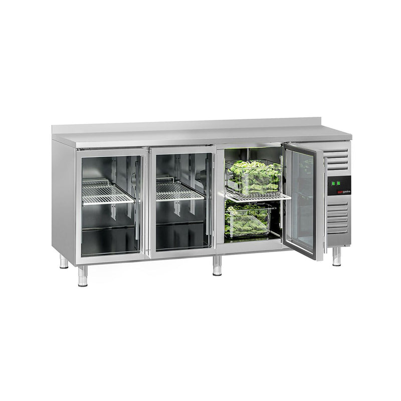 Stół chłodniczy do napojów ECO - 1800x700 mm - z 3 szklanymi drzwiami & panelem tylnym