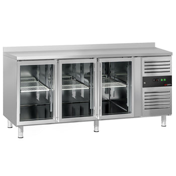 Stół chłodniczy do napojów ECO - 1800x700 mm - z 3 szklanymi drzwiami & panelem tylnym - Prime Gastro