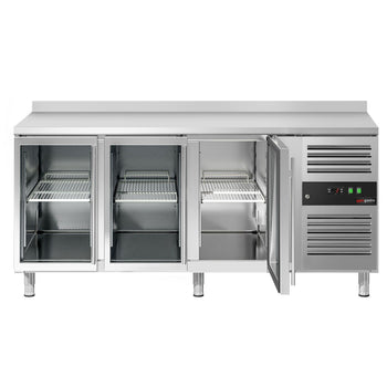 Stół chłodniczy do napojów ECO - 1800x700 mm - z 3 szklanymi drzwiami & panelem tylnym - Prime Gastro