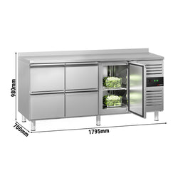 Stół chłodniczy ECO - 1795x700 mm - z 1 drzwiami & 4 szufladami & z panelem tylnym