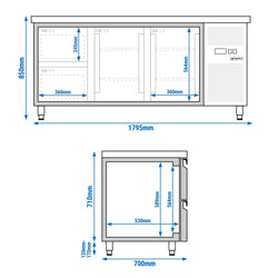 Stół chłodniczy ECO - 1795x700 mm - z 2 drzwiami & 2 szufladami
