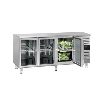 Stół chłodniczy do napojów ECO - 1800x700 mm - z 3 szklanymi drzwiami - Prime Gastro