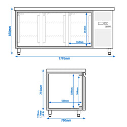 Stół chłodniczy ECO - 1795x700 mm - z 3 drzwiami
