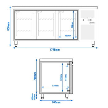 Stół chłodniczy ECO - 1795x700 mm - z 3 drzwiami - Prime Gastro
