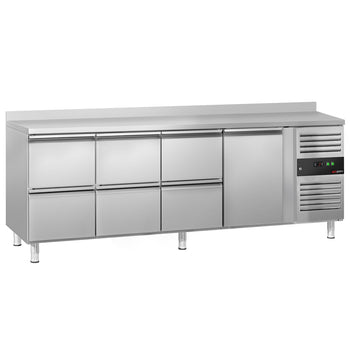 Stół chłodniczy ECO - 2230x700 mm - z 1 drzwiami & 6 szufladami & z panelem tylnym - Prime Gastro