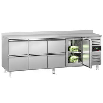 Stół chłodniczy ECO - 2230x700 mm - z 1 drzwiami & 6 szufladami & z panelem tylnym - Prime Gastro