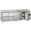 Stół chłodniczy ECO – 2230 x 700 mm – z 2 drzwiami – 4 szufladami – z obrzeżem