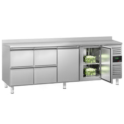 Stół chłodniczy ECO – 2230 x 700 mm – z 2 drzwiami – 4 szufladami – z obrzeżem