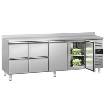 Stół chłodniczy ECO - 2230x700mm - 533L - z 2 drzwiami - z 4 szufladami - z 1 komorą - z rantem
