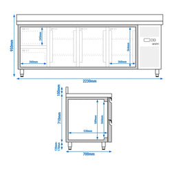 Stół chłodniczy ECO - 2230x700 mm - z 3 drzwiami & 2 szufladami & z panelem tylnym