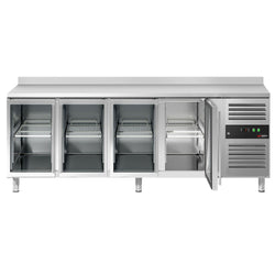 Stół chłodniczy do napojów ECO - 2230x700 mm - z 4 szklanymi drzwiami & panelem tylnym