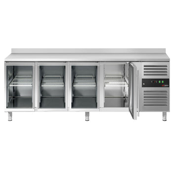 Stół chłodniczy do napojów ECO - 2230x700 mm - z 4 szklanymi drzwiami & panelem tylnym - Prime Gastro