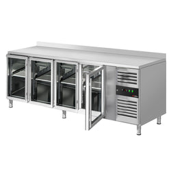 Stół chłodniczy do napojów ECO - 2230x700 mm - z 4 szklanymi drzwiami & panelem tylnym