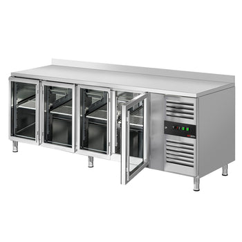 Stół chłodniczy do napojów ECO - 2230x700 mm - z 4 szklanymi drzwiami & panelem tylnym - Prime Gastro