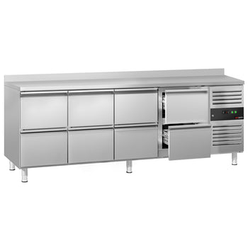 Stół chłodniczy ECO - 2230x700 mm - z 8 szufladami & z panelem tylnym - Prime Gastro