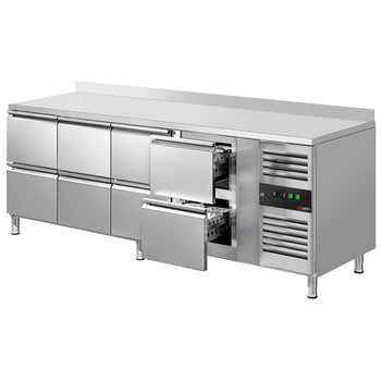 Stół chłodniczy ECO - 2230x700 mm - z 8 szufladami & z panelem tylnym - Prime Gastro