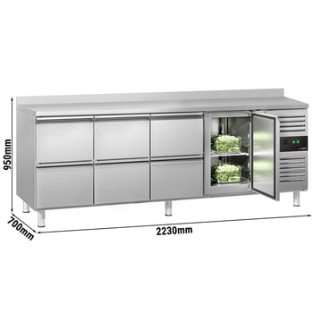 Stół chłodniczy ECO - 2230x700 mm - z 1 drzwiami & 6 szufladami & z panelem tylnym - Prime Gastro