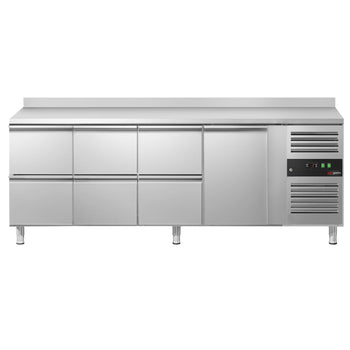 Stół chłodniczy ECO - 2230x700 mm - z 1 drzwiami & 6 szufladami & z panelem tylnym - Prime Gastro