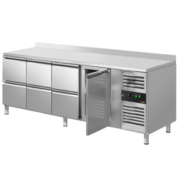 Stół chłodniczy ECO – 2230 x 700 mm – z 1 drzwiami – 6 szuflad – z obrzeżem