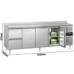 Stół chłodniczy ECO - 2230x700 mm - z 3 drzwiami & 2 szufladami & z panelem tylnym