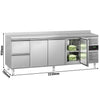 Stół chłodniczy ECO – 2230 x 700 mm – z 3 drzwiami – 2 szufladami – z obrzeżem