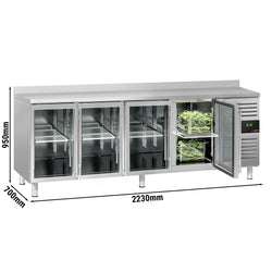 Stół chłodniczy do napojów ECO - 2230x700 mm - z 4 szklanymi drzwiami & panelem tylnym