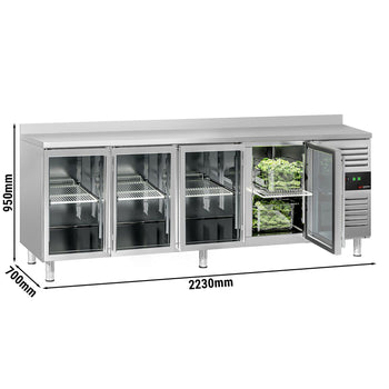 Stół chłodniczy do napojów ECO - 2230x700 mm - z 4 szklanymi drzwiami & panelem tylnym - Prime Gastro