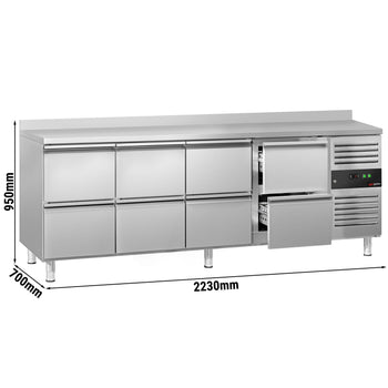 Stół chłodniczy ECO - 2230x700 mm - z 8 szufladami & z panelem tylnym - Prime Gastro