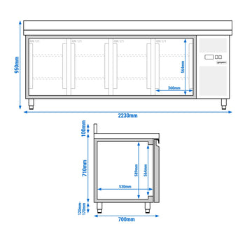 Stół chłodniczy ECO - 2230x700 mm - z 4 drzwiami & panelem tylnym - Prime Gastro