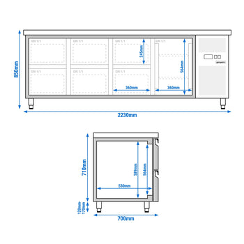 Stół chłodniczy ECO - 2230x700 mm - z 1 drzwiami & 6 szufladami - Prime Gastro