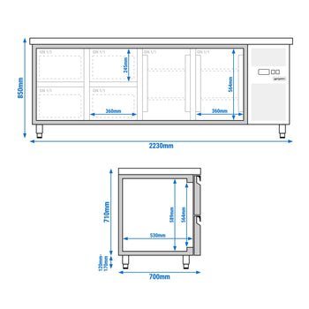 Stół chłodniczy ECO - 2230x700 mm - z 2 drzwiami & 4 szufladami - Prime Gastro