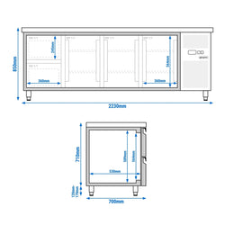 Stół chłodniczy ECO - 2230x700 mm - z 3 drzwiami & 2 szufladami