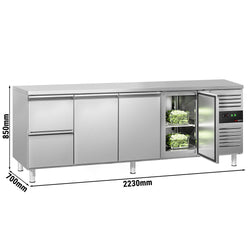 Stół chłodniczy ECO - 2230x700 mm - z 3 drzwiami & 2 szufladami