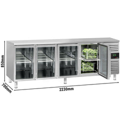 Stół chłodniczy do napojów ECO - 2200x700 mm - z 4 szklanymi drzwiami