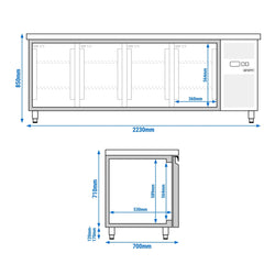 Stół chłodniczy ECO - 2230x700 mm - z 4 drzwiami