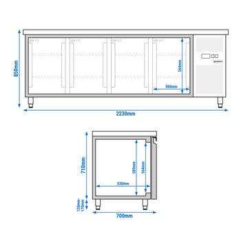 Stół chłodniczy ECO - 2230x700 mm - z 4 drzwiami - Prime Gastro