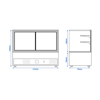 Witryny ekspozycyjne na ciasta - 1610 mm - z oświetleniem LED & 2 półkami - Prime Gastro